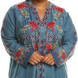 Johnny Was Biya, Beautiful Ligia Embroidered Long Blouse, plus, 2X, never worn